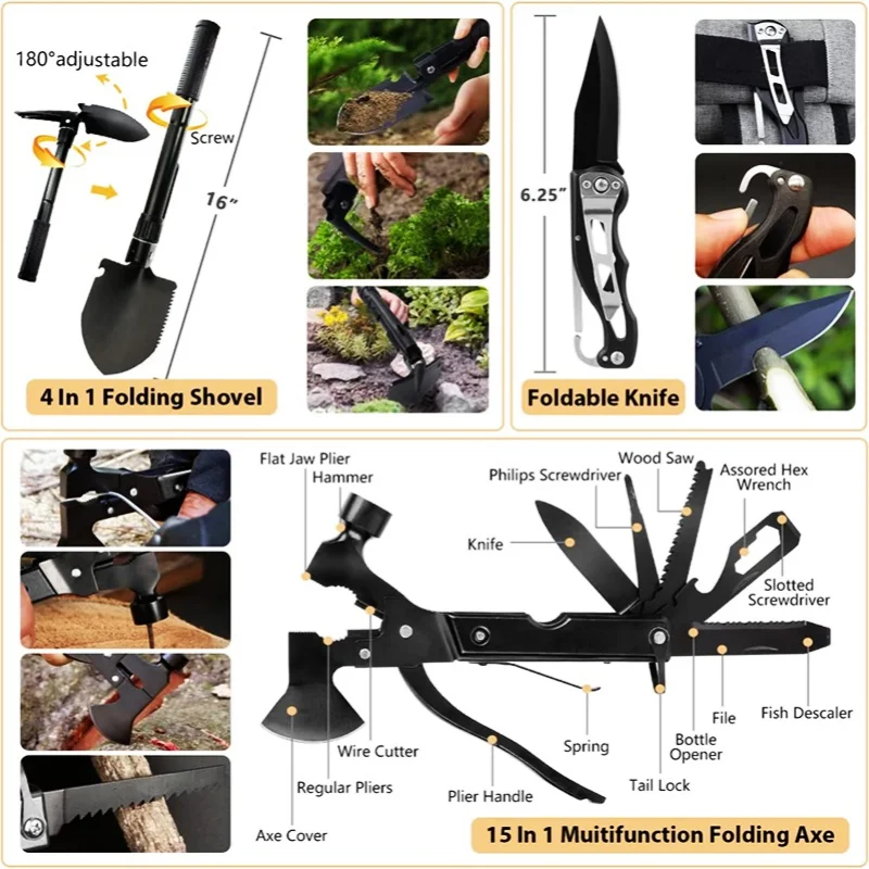 TJD Professional 250 pcs Travelling First Aid Kit Outdoor  Mountain Climbing Emergency   folding shovel Survival Gear Kit