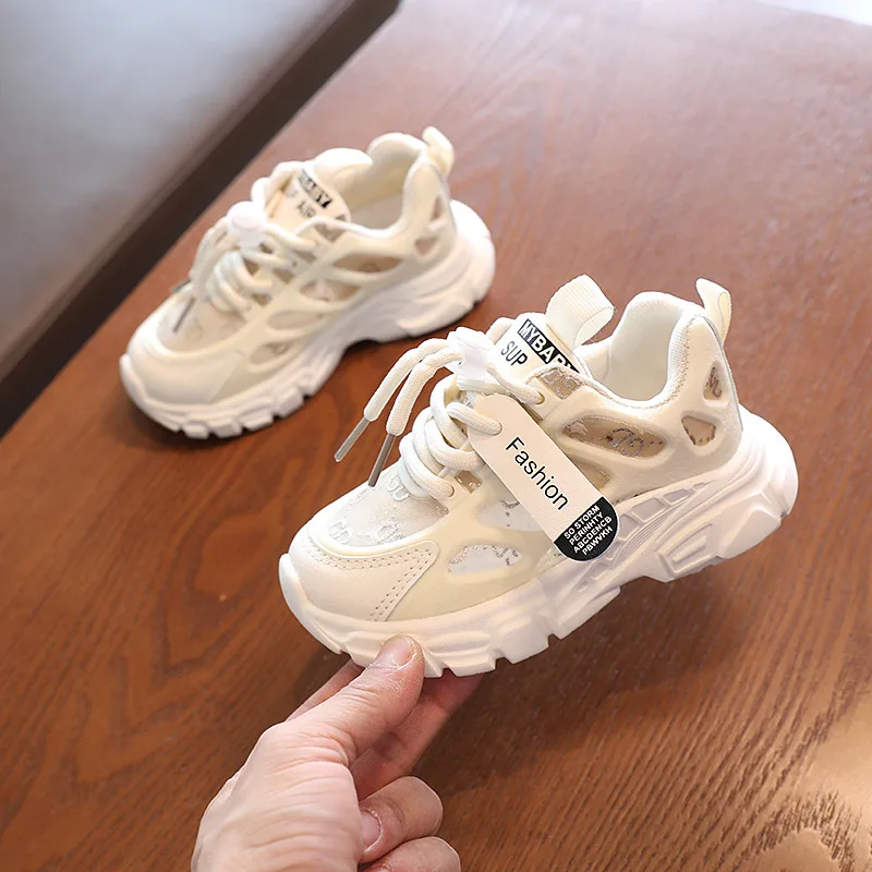 Girls Boys Lace-Up Mesh Runner Sneakers Kid Sport School Children Casual Brand Chunky Shoes