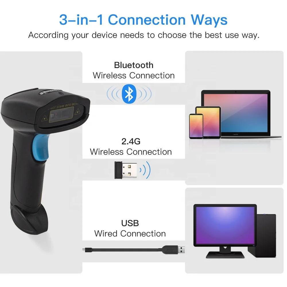 Netum Large Capacity Battery Supermarket Portable Handheld 1d 2d QR Ccd Wireless Barcode Scanner