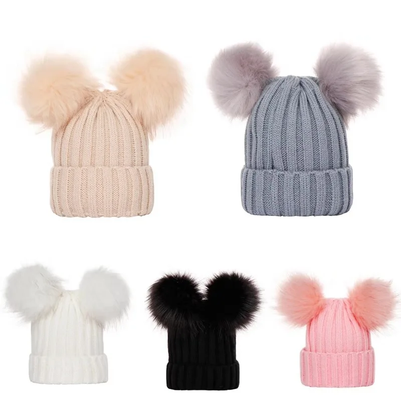 Wholesale Winter Beanie Hat Kids Cute Pompom Ear Ski Hat And Caps For Children
