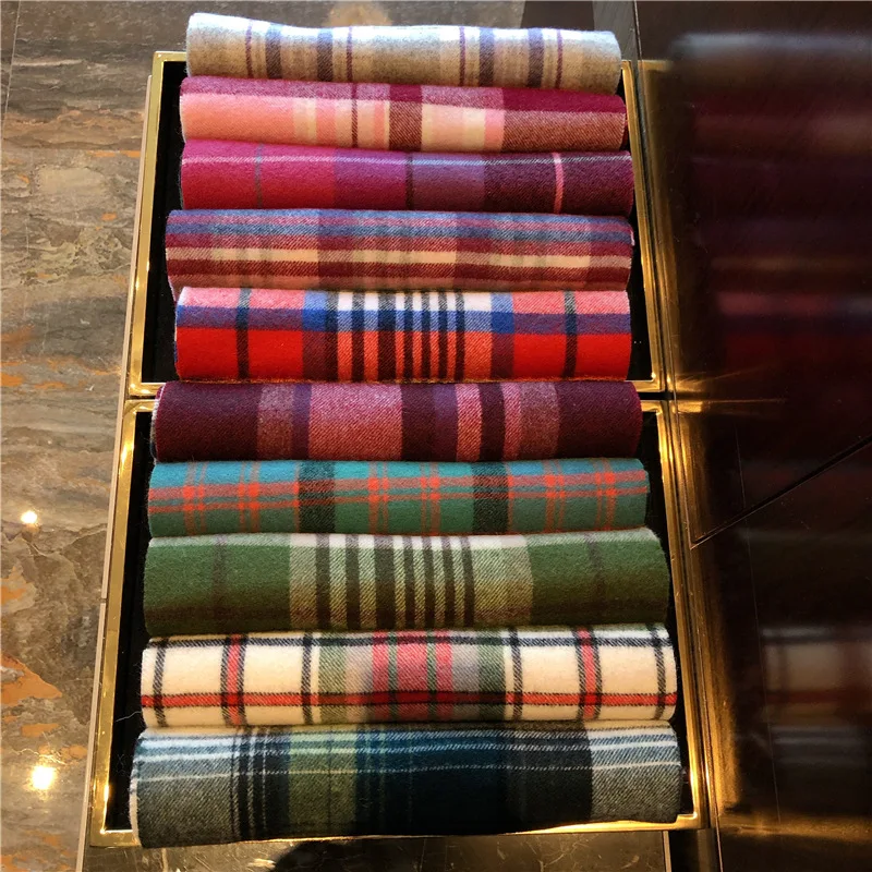 custom logo winter ladies pure 100% wool plaid scarf for women men cashmere warm carves shawls luxury long tassel pashmina