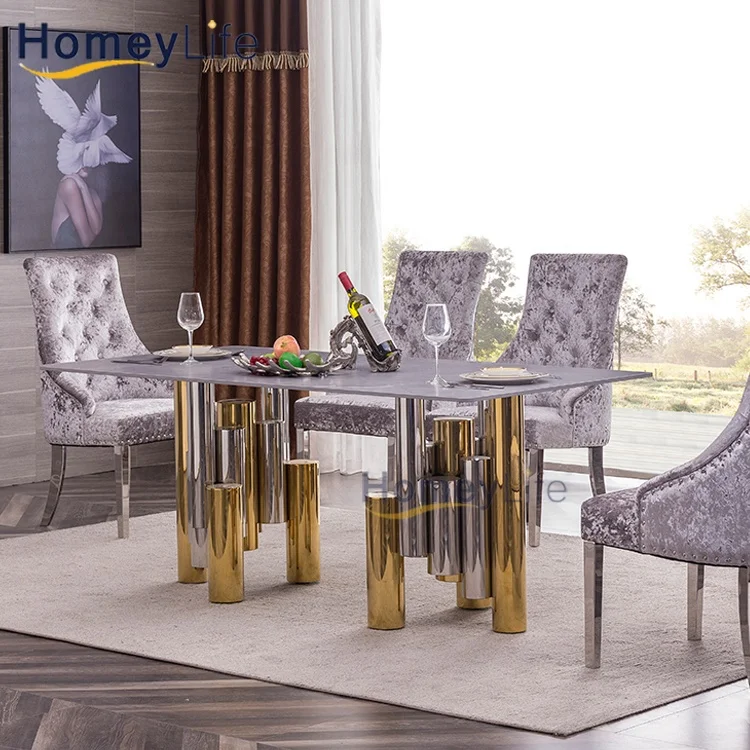 Custom modern marble dining table set 8 seater for city home furniture image