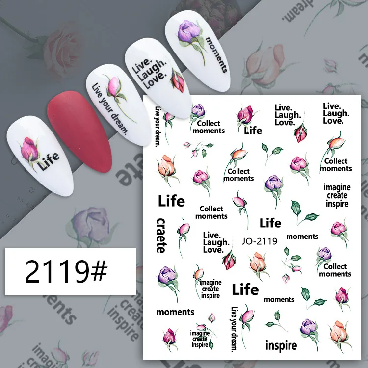 New flower nail art decoration leaves art stickers 3D purple pink flower popular wholesales nail sticker for nail art