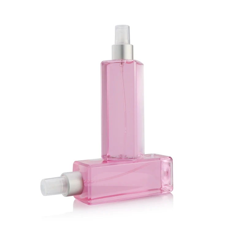 HOT 120 150 200 250 ml PET plastic pink clear square shape empty fine mist spray atomizer bottle for cosmetic packaging