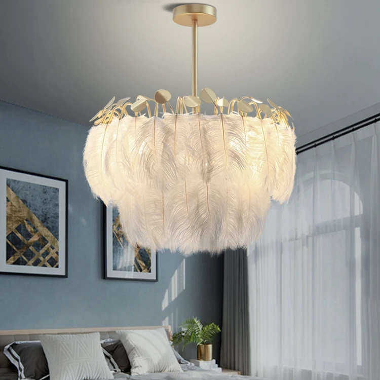 Китайское профессиональное производство тканевых художественных перьев люстры 2021 домашнее освещение