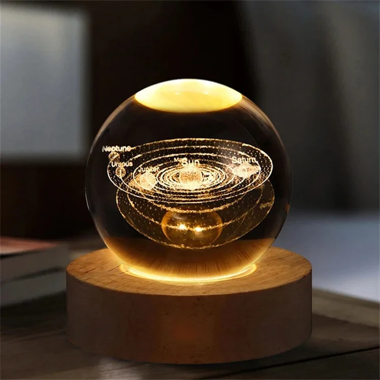 Wholesale Led Crystal Ball 3D Glass Night Light Warm White USB Powered Birthday Gifts Table Decoration Night Lamp