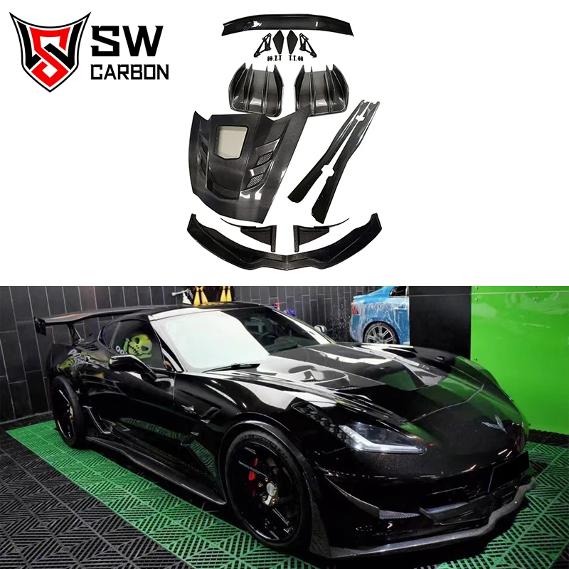 Carbon Fiber Corvette C7 Body Kit for Chevrolet Corvette C7 2013-2019 Front Lip Hood Side Skirts Rear Diffuser Spoiler Bodykit