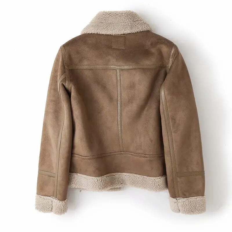 wholesale plus size imitation leather retro stylish suede jacket women winter fall warm motor jackets & coats for women