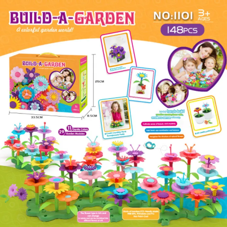 Wholesale Educational Flower Stacking Play Set Garden Building Block Table Toys For Girls