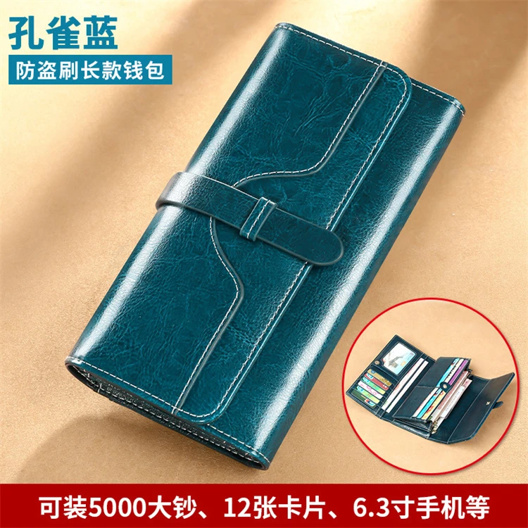 cheap long real leather rfid blocking lady purse women wallet  wholesale