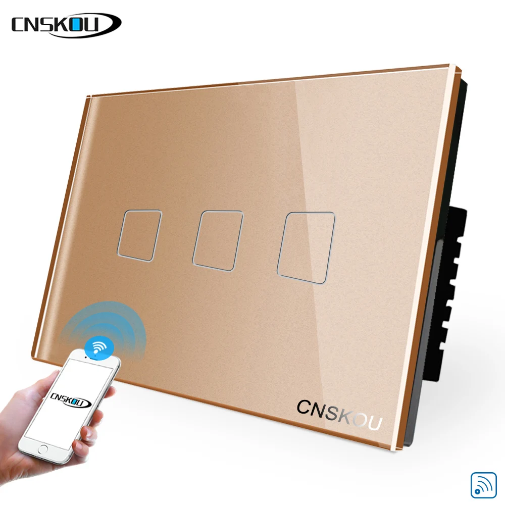 Factory CE/RoHs/SAA  US/AU Glass Tuya Smart Life 3 Gang 2/3/4 Way Wifi Smart Home Touch Switch Alexa Google Home