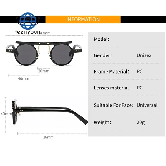 Teenyoun Wholesale Small Round Frame Eyewear Hip-Hop Punk Fashion Personality Sunglasses UV400 Men And Women Custom Logo