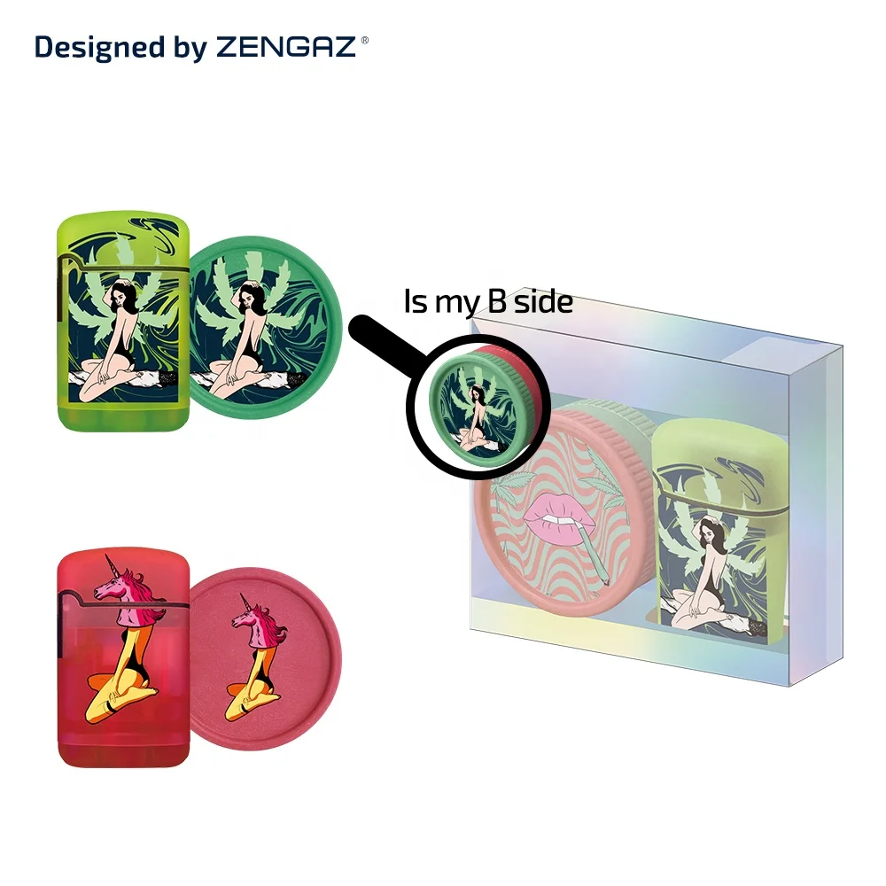 All in one unique 2 layer smoking accessories plastic herb grinder with jet lighter