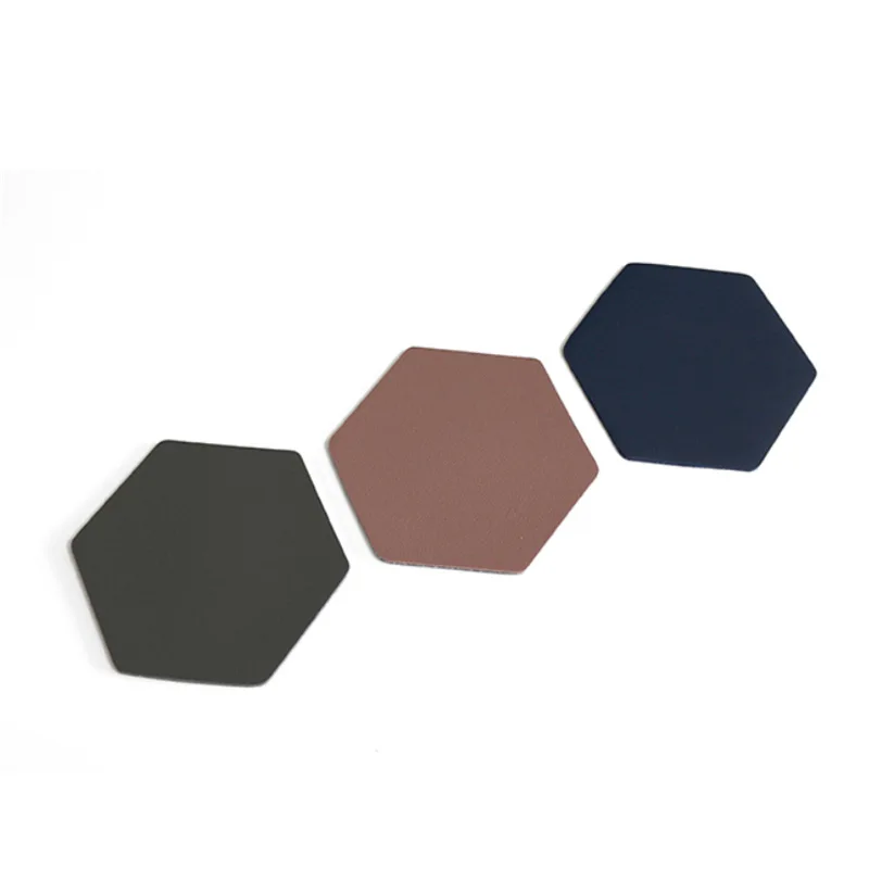 Hot Selling Durable Hexagon Blank PU Leather Custom Embossed Logo Drink Coaster For Table Decoration