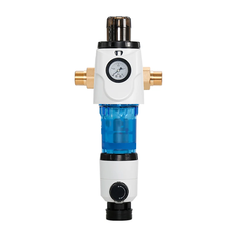 360 Degrees Rotating Interface Whole House Automatic Backwash Sediment Brass Water Pre Filter With Pressure Gauge