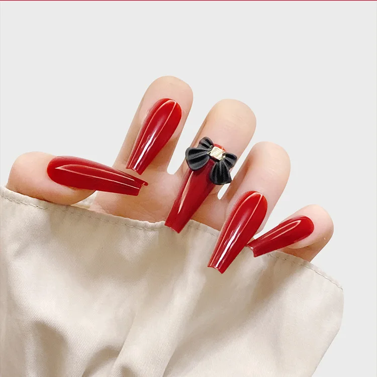 2022 wholesale custom super long french soft gel nail tip press on nail coffin thick full length full cover nail tips