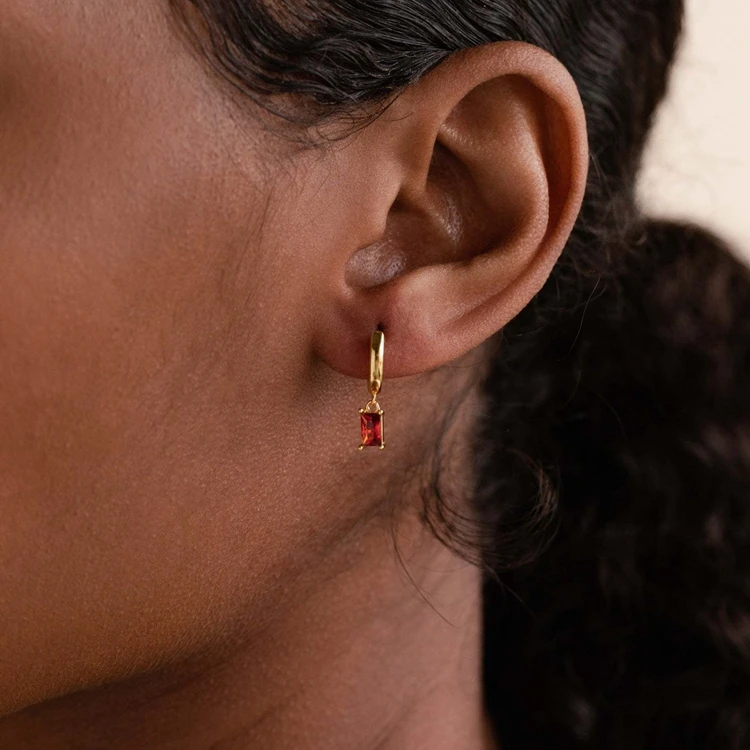 Fashion Jewelry Rectangle Cubic Zirconia Stone Round Hoop Earrings Custom Birthstone Huggie Earrings