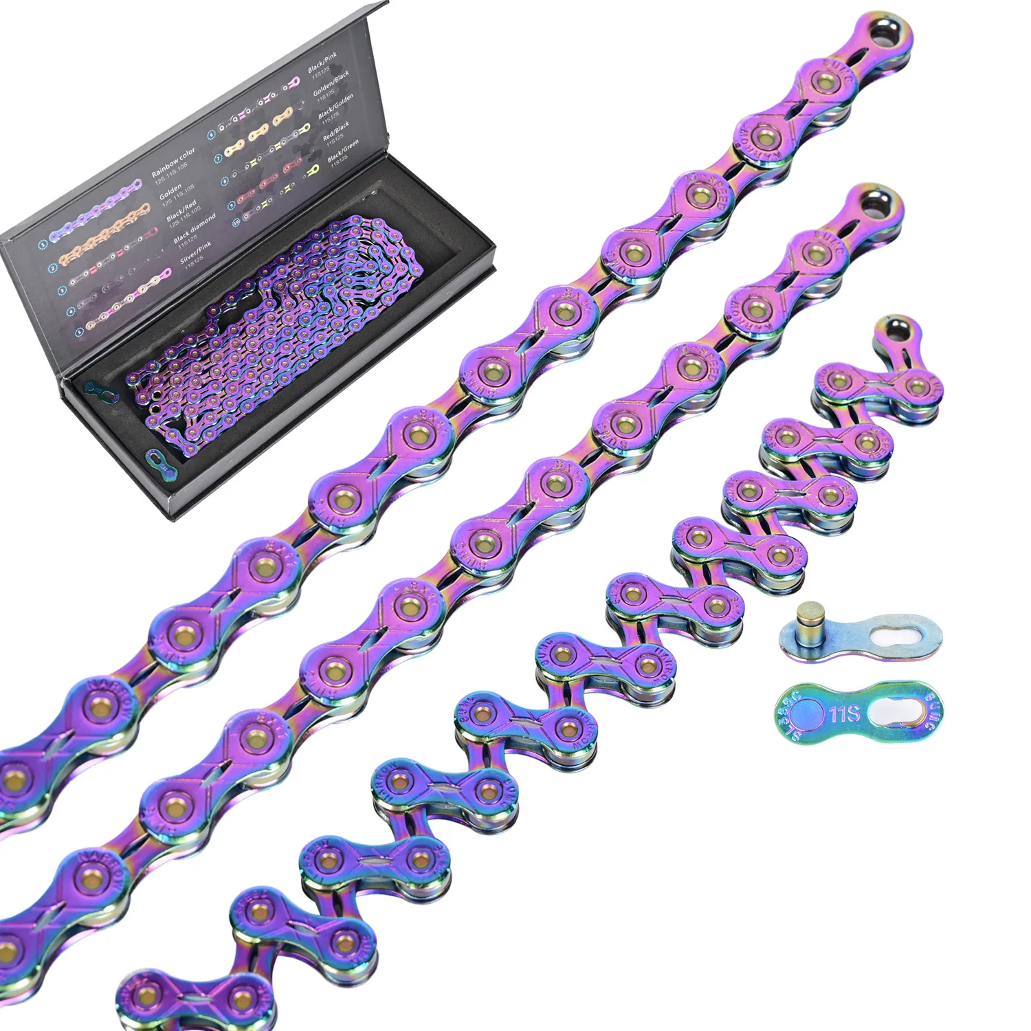 Mountain bike road bicycle variable speed chain 9 10 11 12 speed semi-hollow rainbow color cycling chain