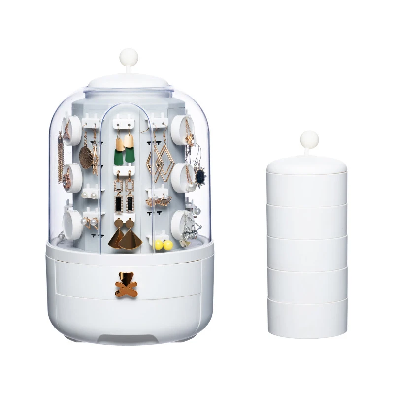 Wholesale 360 Rotating Jewelry Box Cosmetic Jewellery Storage Box Transparent Makeup Earrings Ring Necklace Desktop Organizer