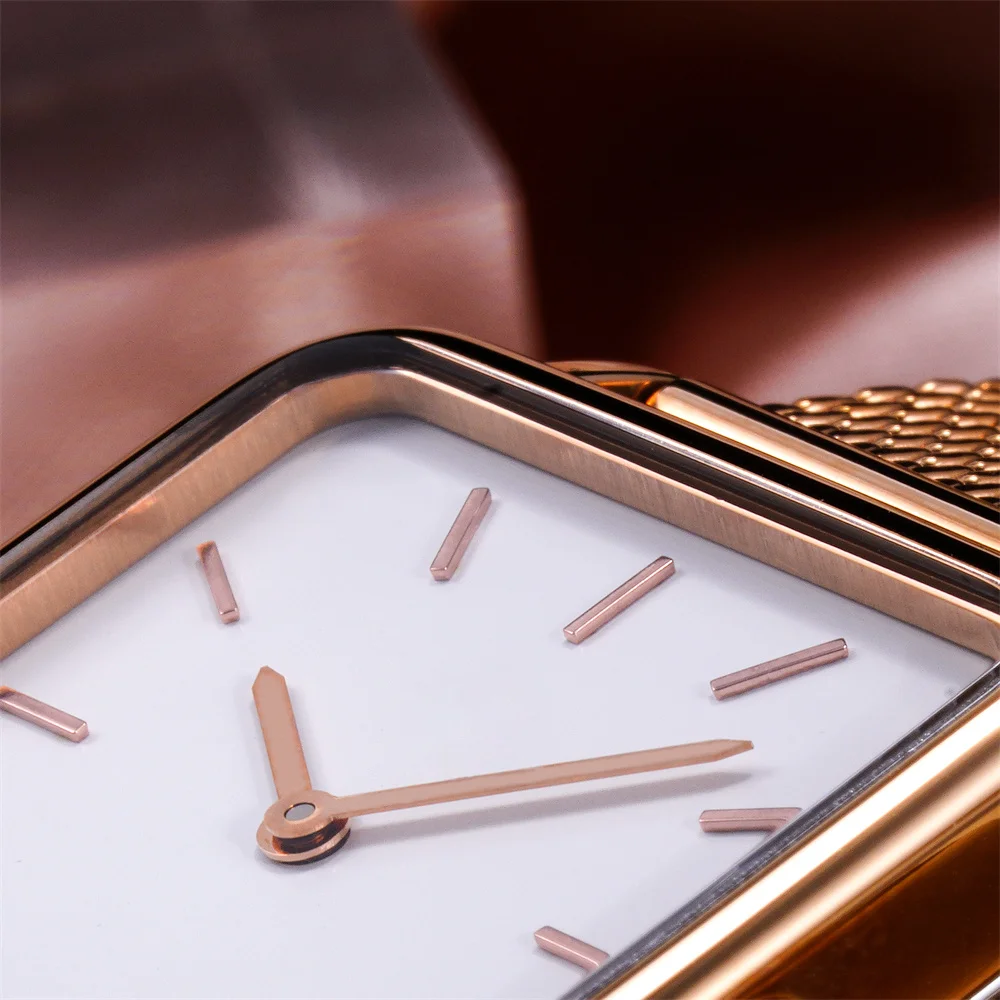 Vintage Fashion Luxury White Dial Waterproof Rose Gold Ladies Wristwatch Ultra Thin Watch Women Square Shape Watches