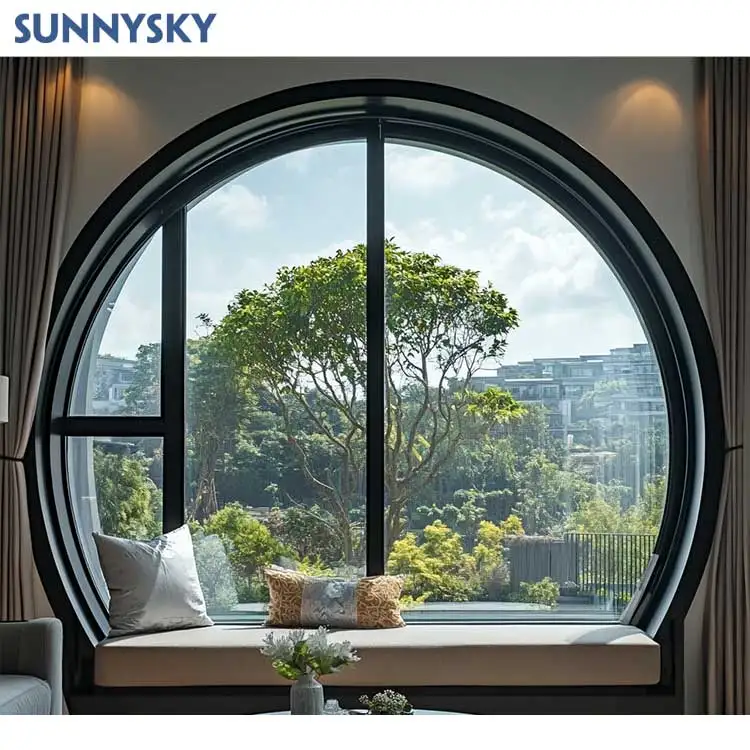 Sunnysky Custom Aluminum French Decorative Tempered Glass arch window semi-circle windows For House