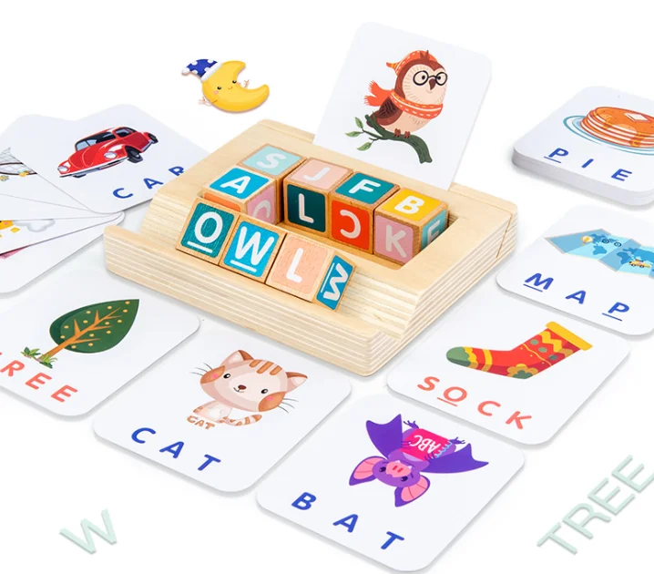 New shape hot sale educational Wooden ABC alphabet blocks English word spelling game English Word Cognitive game