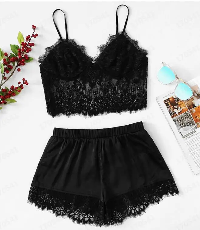 High quality fashion luxury lace sleepwear 2 piece womens pajama sets home pajamas