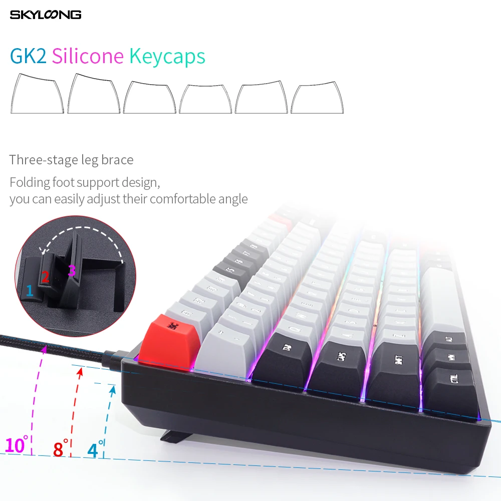  Механическая клавиатура RGB Gateron с силиконовой крышкой черного серого красного