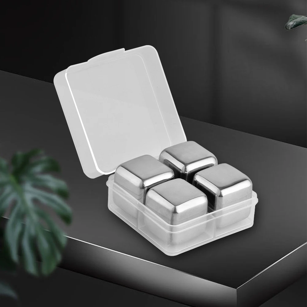 Creation Custom 4pcs Gift Box Set Bottle Shaped 304 Stainless Steel Ice Cubes Whisky Ice Stones Whiskey Chilling Rocks