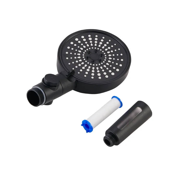 6 Function PP Filter Black Handheld Adjustable Water Flow High Pressure Water Saving Shower Head With Stop Button