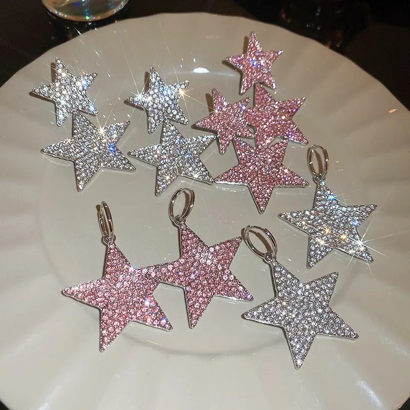 KAITIN Fashion Simple Rhinestone Silver Star Earrings New Arrival Geometric Earrings Jewelry Accessories For Women