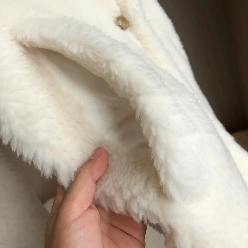 Winter Thick Teddy Fur Coats Korea Women Turn Down Collar Sheep Shearling Teddy Wool Coat