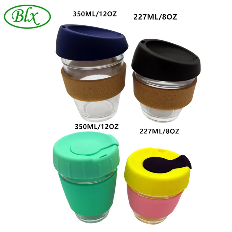 BLX 350ml 12oz or 227ml 8oz Ecofriendly Insulated Reusable Glass Keep Coffee Cup Mug