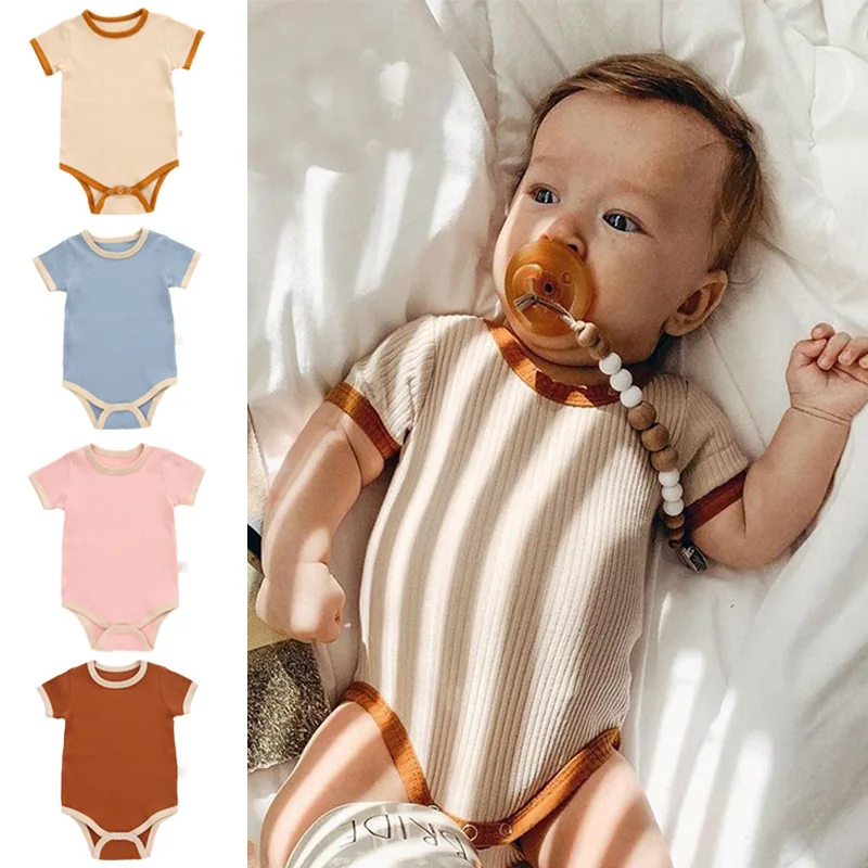 Baby Plain Romper Cotton Thin Unisex Onesies Summer New Baby Triangle Wrap Fart Clothes Baby Short Sleeve Clothes