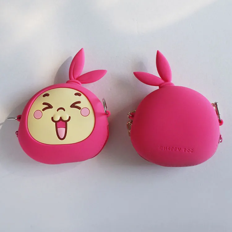 Kids Custom logo small souvenir cute amine cartoon silicone rubber zipper coin purse mini wallet with chain
