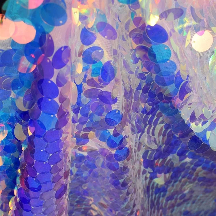 Organza 3mm Reversible Material Mesh Dress New Product 2020 Polyester Sequin Lace Fabric for Women Dresses White Woven Plain