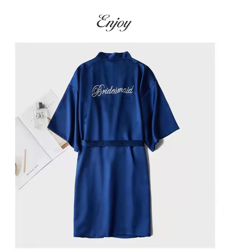FS240 Wedding Party Team Bride Robe With Black Letters Satin Pajamas Bridesmaid Rose Gold Pink Bathrobe girls women lucky day