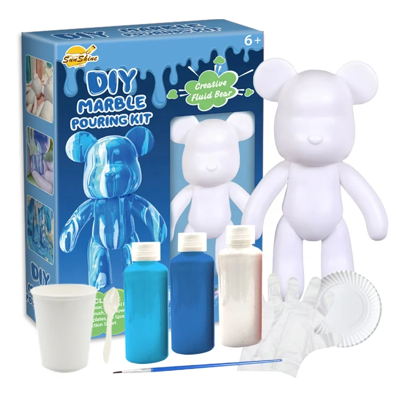 2024 Pouring Paint Fluid Art Set 23 Cm Bear with 3 Colors For Kids Handmade