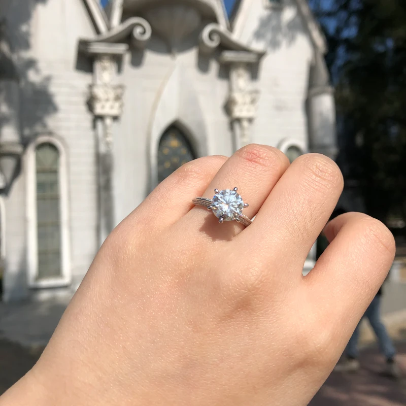 High Quality Fashion Women Luxury Fine Jewelry 3ct 3.0ct 3 Carat 9mm Moissanite S925 Sterling Silver Wedding Engagement Rings