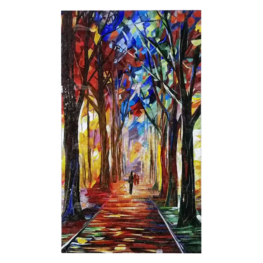 Bluwhale Factory Custom Glass Mosaic Mural Abstract Landscape Glass Tile Mosaic Mural Patterns Mosaic Art Work