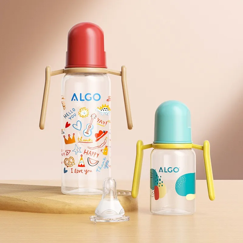 ALGO new handle baby bottle bpa free 120ml 240ml unique cartoon printing baby feeding bottle