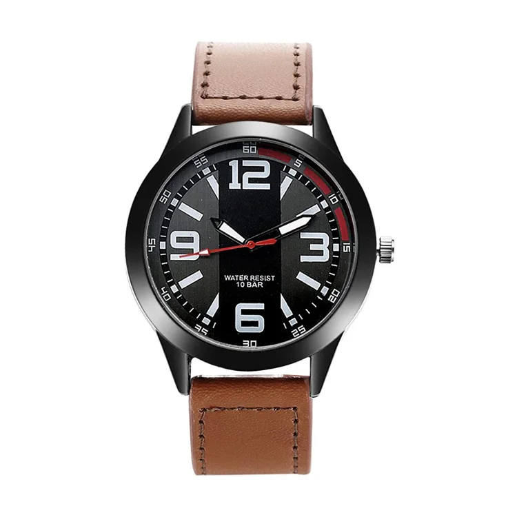Polished Case 10 Bar Waterproof Brown Leather Strap Japan Quartz Movement Mens Cool Watches