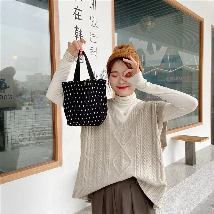 South Korea Ins Small Fresh Cute Small Cloth Bag Female Wrinkled Cloth Printed Handbag Bento Bag Wholesale