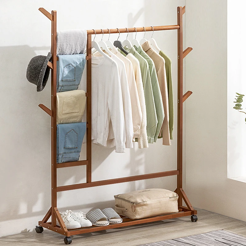 Multifunctional Wooden Shoe Rack Display Storage Shelf Bamboo Garment Clothes Hanging Rack Stand