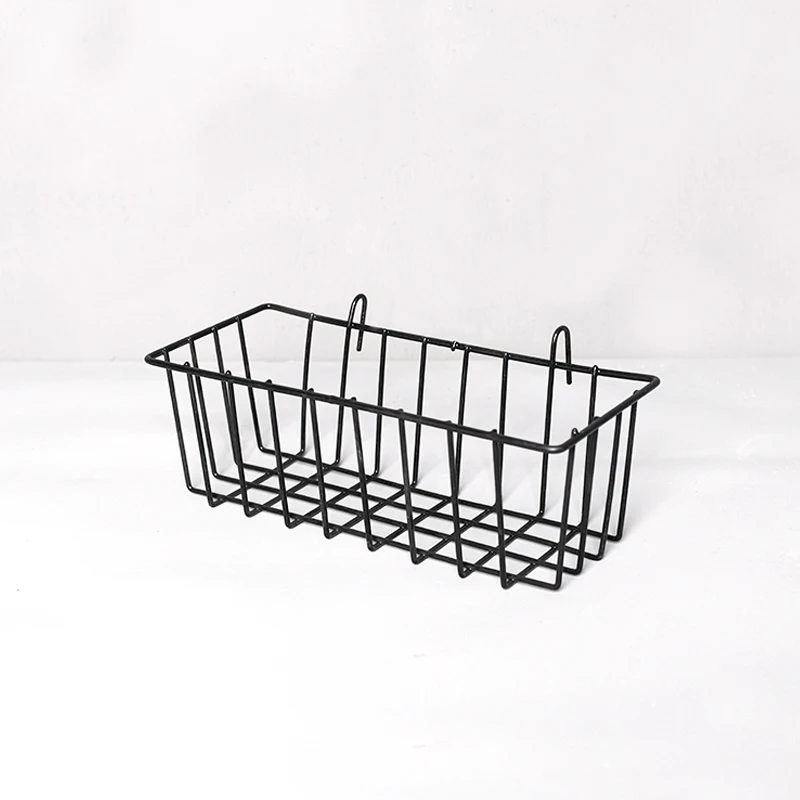 Simple modern rectangle Black White Metal Wire Wall grid rack Mounted Hanging Storage Basket