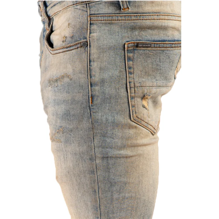 Customized 3D Distressed Embroidered Snake Ripped Denim Jean For Men