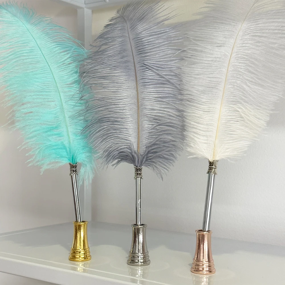 2024 Hot Selling Soft Fluffy Nature Ostrich Feather Ballpoint Pen for School Office Wedding Party Gift