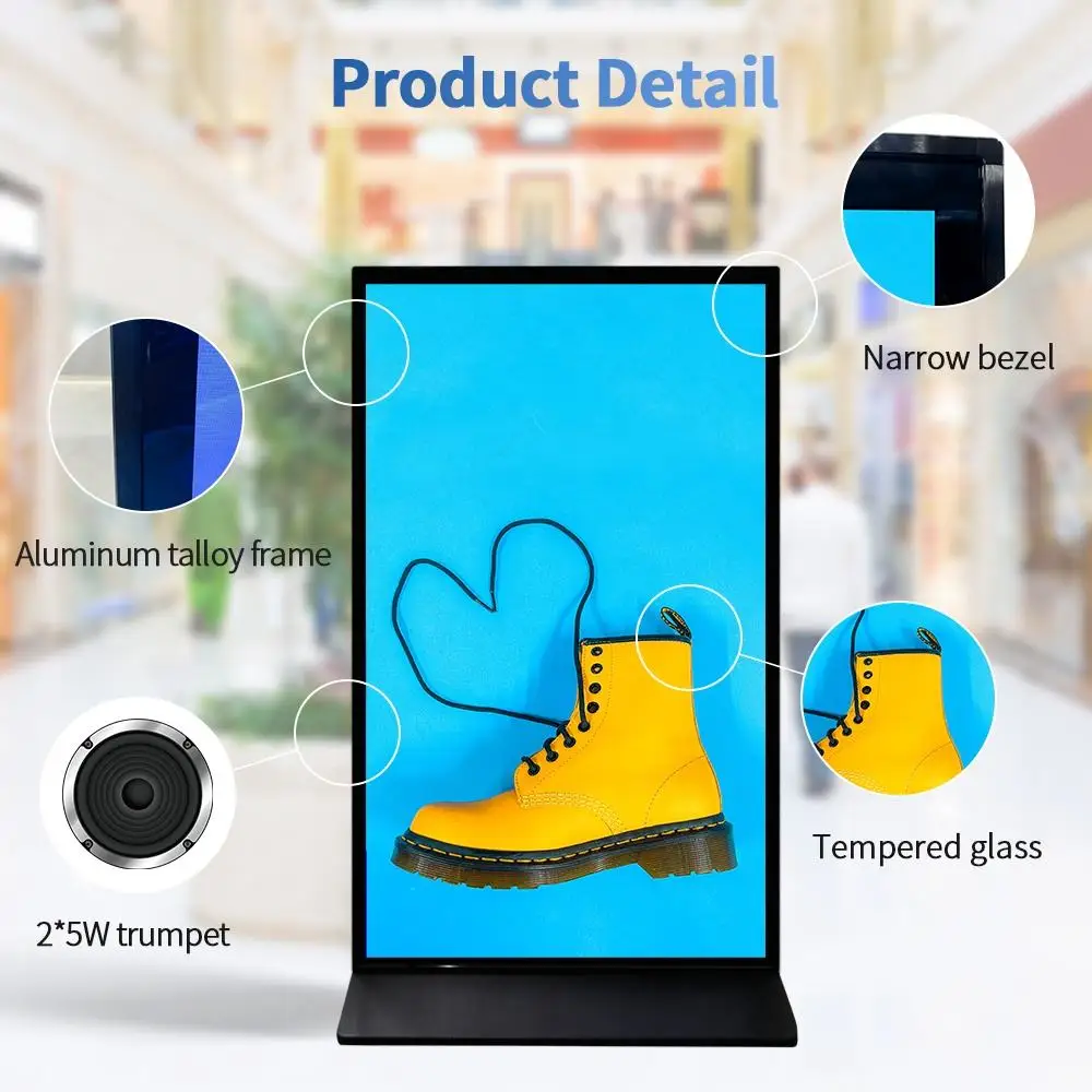 75 86 98 Inch Vertical Lcd Touch Screen Kiosk 4K Floor Stand Advertising Indoor Totem Full Screen Digital Signage And Displays