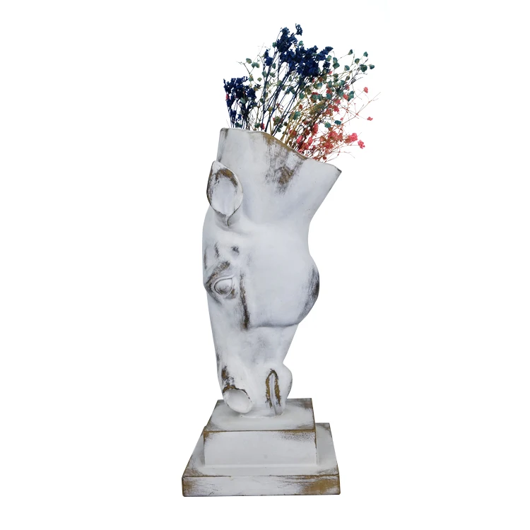 resin white horse head upside-down,art resin vase,Resin Table Top