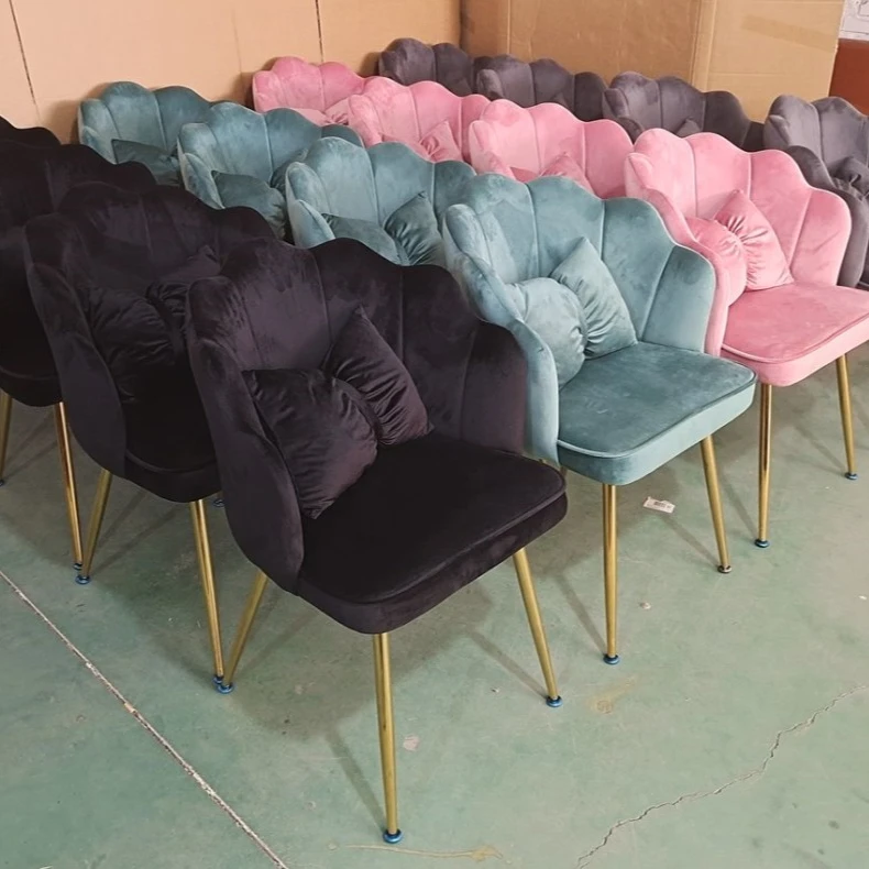 Wholesaler Modern Nordic Dining Furniture Luxury Pink Upholstered Room Golden Legs Velvet Dining Chairs